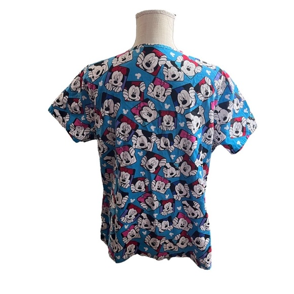 Disney Mickey & Minnie Mouse Print Women Blue V-Neck Short Sleeve Scrub Top Sz L - Picture 9 of 16